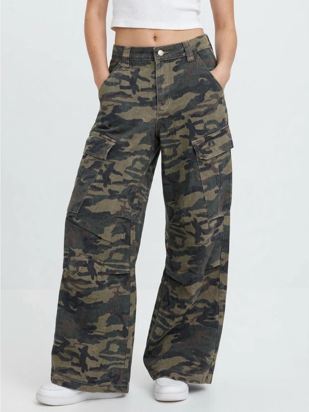 Dazy Camo Wide Leg Cargo Pants - Size S - Y2K Baggy Parachute NWT